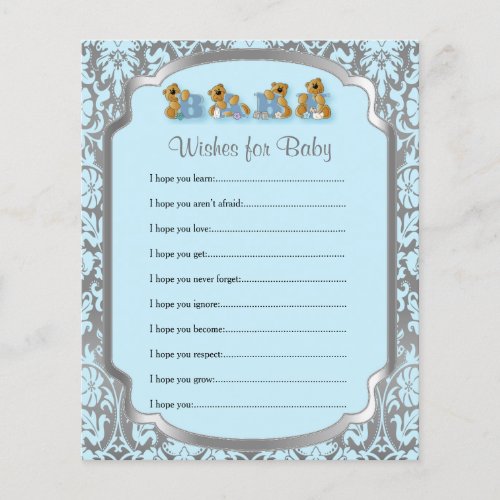 Blue and Silver Damask Teddy Bears_ Wishes Flyer