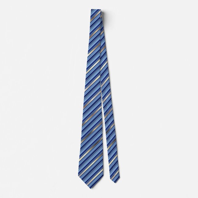 Blue and Silver Diagonal Stripes Neck Tie (Front)