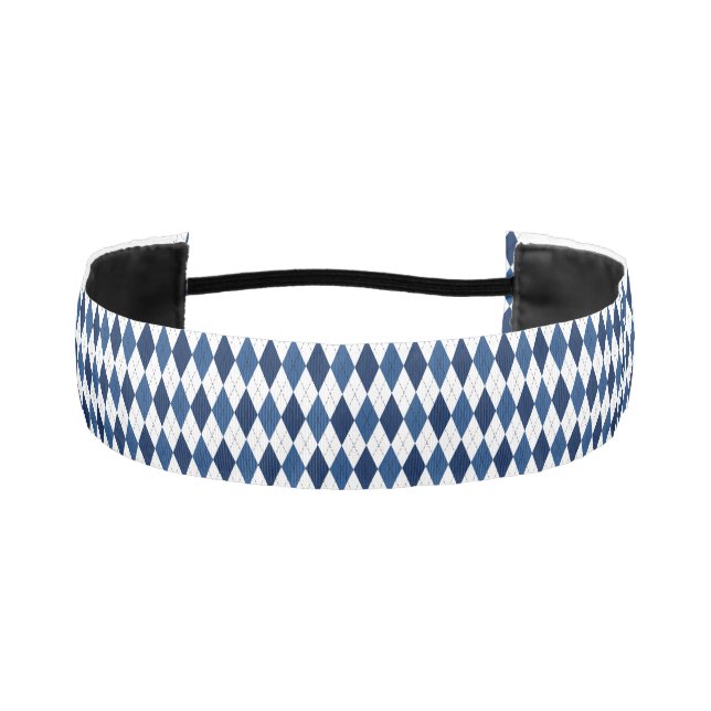 Blue and Silver Diamond Argyle Athletic Headband (Front)