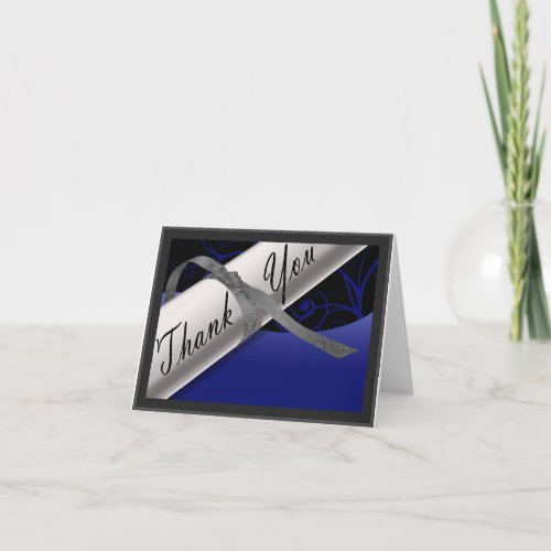 Blue and Silver Diploma Thank You Card
