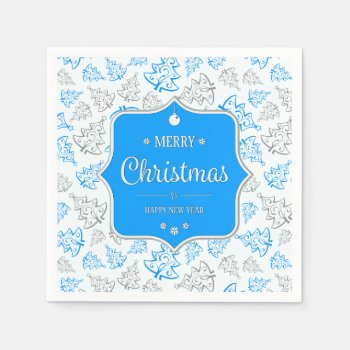 Blue And Silver Elegant Christmas Trees Pattern Paper Napkins by ChristmaSpirit at Zazzle