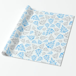 Blue and Silver Elegant Christmas Trees Pattern Wrapping Paper