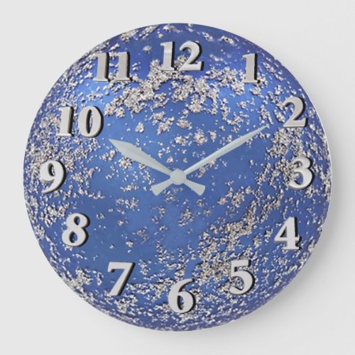 Blue and Silver Flocked Ornament Large Clock
