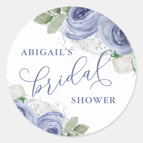 Blue and Silver Floral Bridal Shower Favor Tags