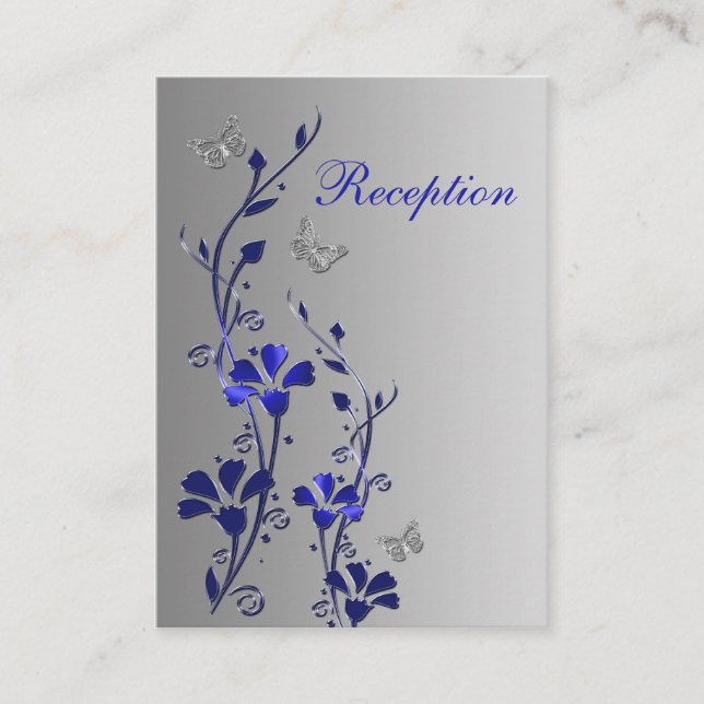 Blue and Silver Floral Butterflies Enclosure Card (Front)