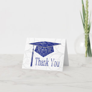 Blue and Silver Floral Cap Letterpress Thank You Card