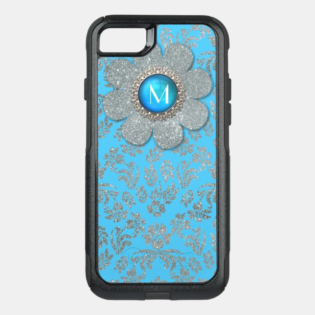 Blue and Silver Floral Otterbox iPhone 6 Plus Case (Back)