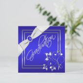 Blue and Silver Floral Photo Graduation Invitation (Standing Front)