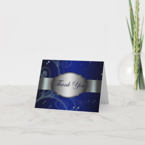 Blue and Silver Floral Thank You Card