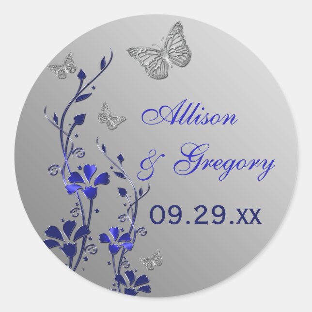 Blue and Silver Floral with Butterflies Sticker (Front)