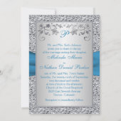 Blue and Silver Foil Monogram Wedding Invitation (Back)