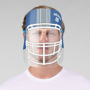 Blue and Silver Football Helmet Custom Name Face Shield