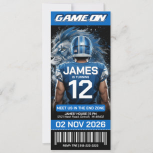 Blue and Silver Football Ticket Birthday Invite