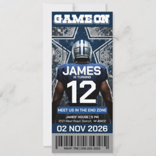 Blue and Silver Football Ticket Birthday Invite