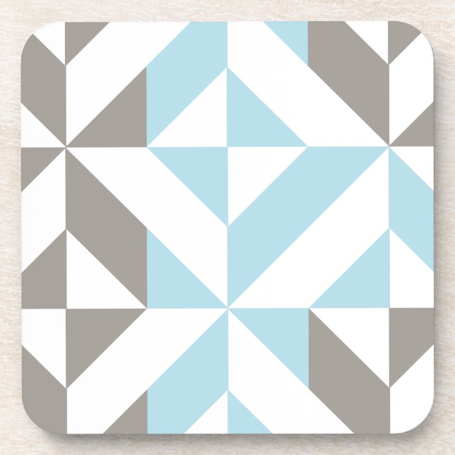 Blue and Silver Geometric ZigZag Beverage Coaster (Front)
