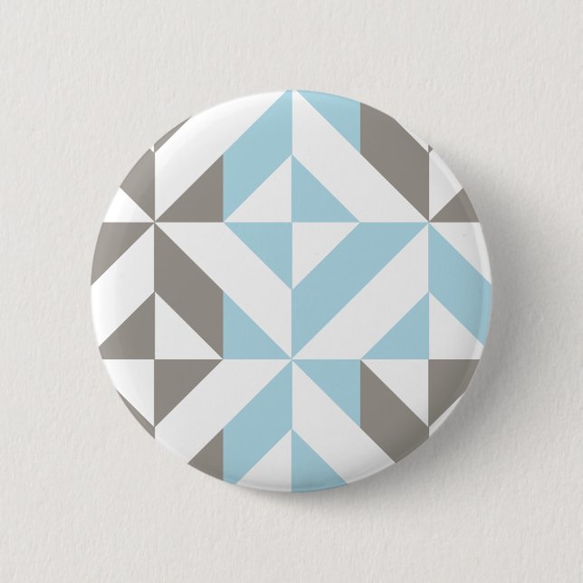 Blue and Silver Geometric ZigZag Button (Front)