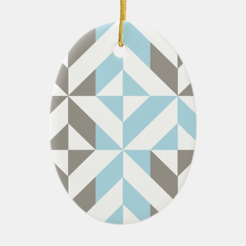 Blue and Silver Geometric ZigZag Ceramic Ornament