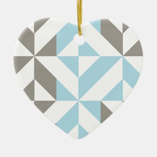 Blue and Silver Geometric ZigZag Ceramic Ornament