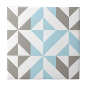 Blue and Silver Geometric ZigZag Ceramic Tile