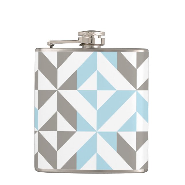 Blue and Silver Geometric ZigZag Flask (Front)