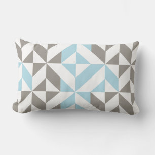 Blue and Silver Geometric ZigZag Lumbar Pillow