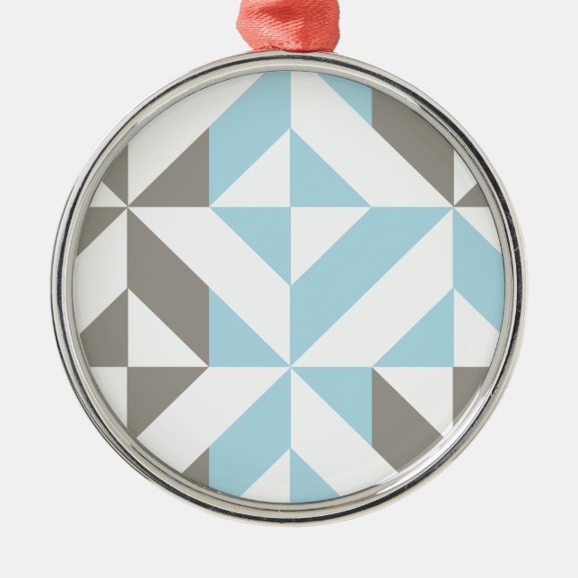 Blue and Silver Geometric ZigZag Metal Ornament (Front)