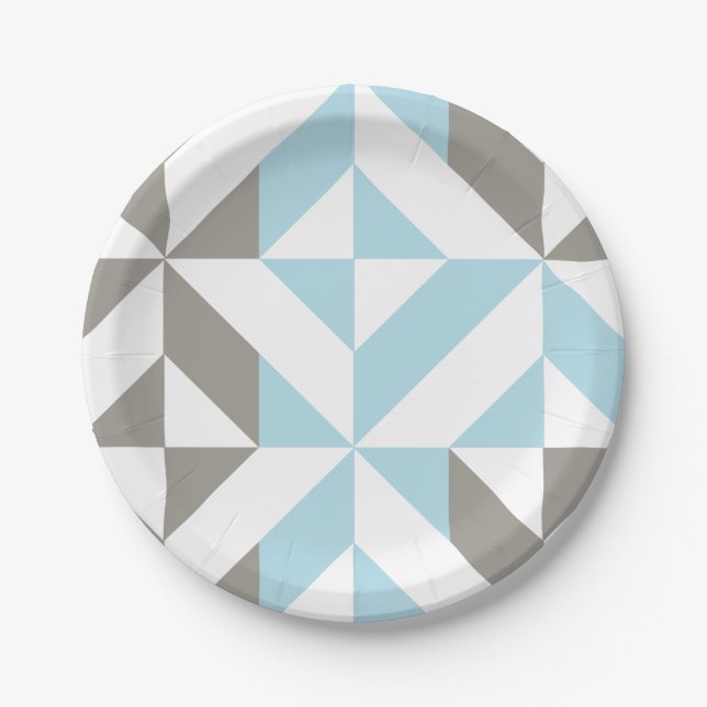 Blue and Silver Geometric ZigZag Paper Plates (Front)