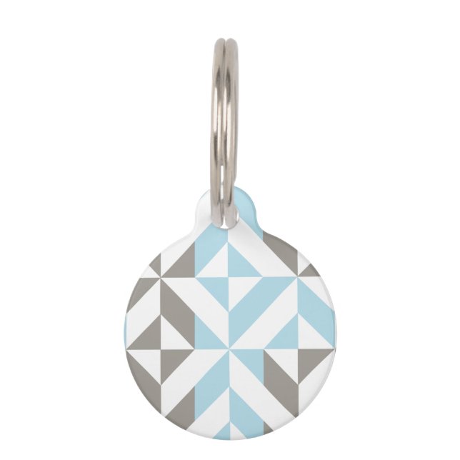 Blue and Silver Geometric ZigZag Pet ID Tag (Front)