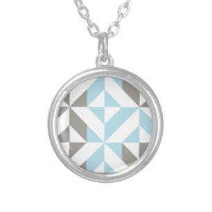 Blue and Silver Geometric ZigZag Plated Necklace