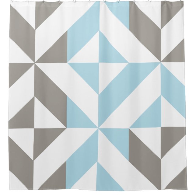 Blue and Silver Geometric ZigZag Shower Curtain (Front)