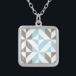 Blue and Silver Geometric ZigZag Silver Plated Necklace<br><div class="desc">A trendy abstract,  geometric cubed pattern in blue and silver gray.</div>
