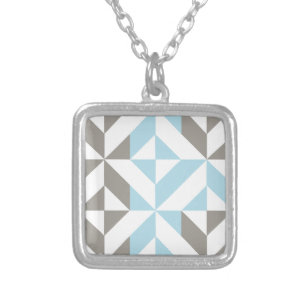 Blue and Silver Geometric ZigZag Silver Plated Necklace