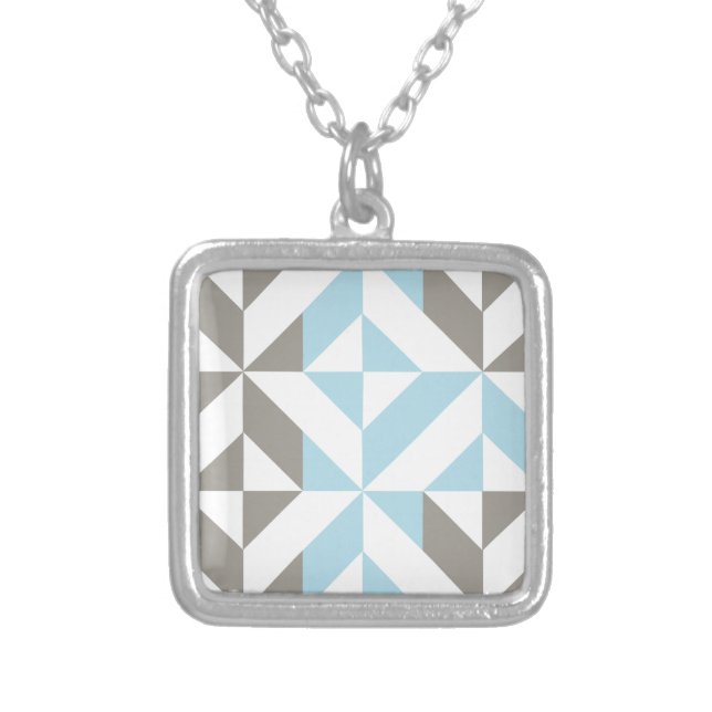 Blue and Silver Geometric ZigZag Silver Plated Necklace (Front)