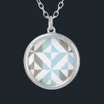 Blue and Silver Geometric ZigZag Silver Plated Necklace<br><div class="desc">A trendy abstract,  geometric cubed pattern in blue and silver gray.</div>