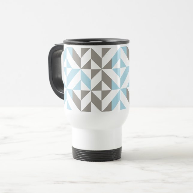 Blue and Silver Geometric ZigZag Travel Mug (Front Left)