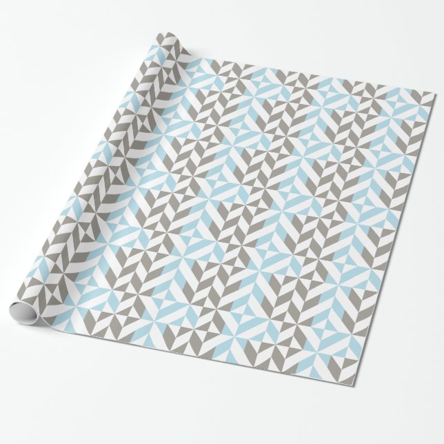 Blue and Silver Geometric ZigZag Wrapping Paper (Unrolled)