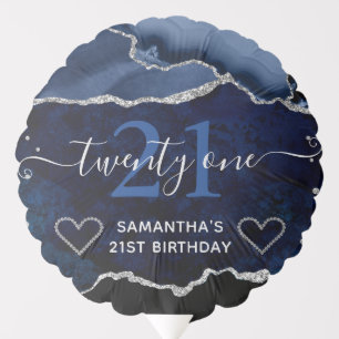 Blue and Silver Glitter Agate Marble Birthday Balloon