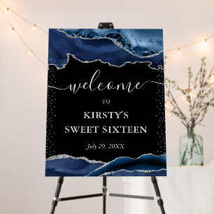 Blue and Silver Glitter Agate Sweet Sixteen Foam Board