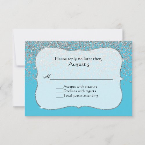 Blue and Silver Glitter Look All Purpose RSVP Card