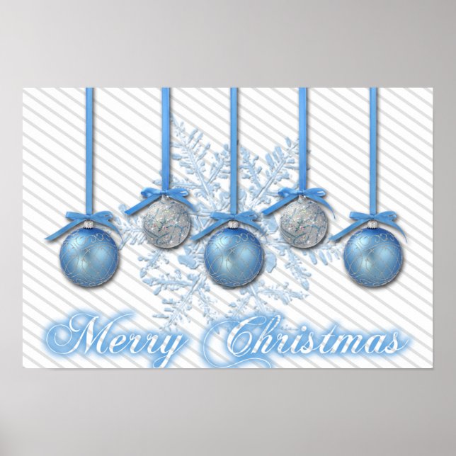 Blue and Silver Glitter Ornaments Poster (Front)