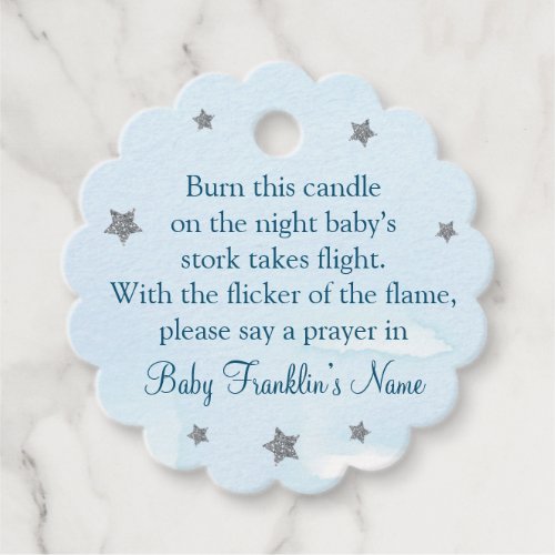 Blue And Silver Glitter Stars Baby Shower Candle Favor Tags