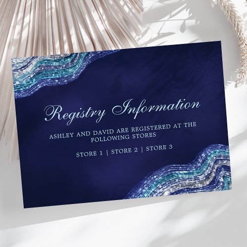 Blue And Silver Glitter Wave Registry Information Enclosure Card