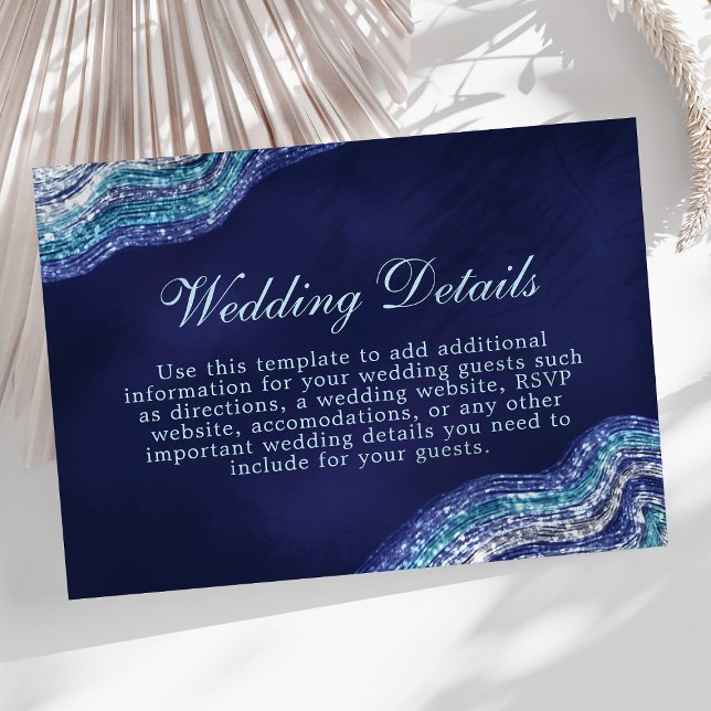 Blue and Silver Glitter Wave Wedding Details Enclosure Card (Creator Uploaded)