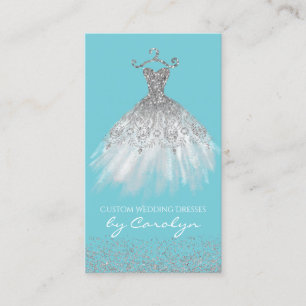 Blue and Silver Glittery Seamstress Business Card