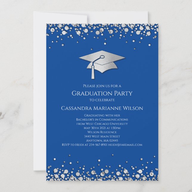 Blue and Silver Graduation Invitation (Front)