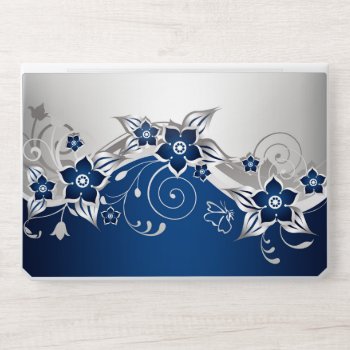 Blue And Silver Gray Floral Hp Laptop Skin by FantasyCases at Zazzle