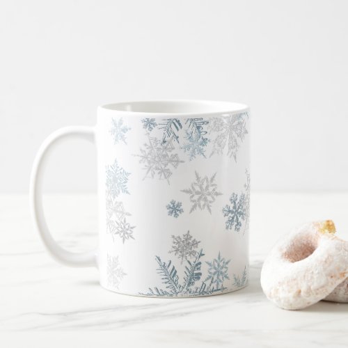 Blue and Silver Gray Winter Wonderland Snowflake Coffee Mug