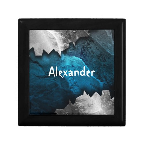 Blue and Silver Grunge MetalStone Design Keepsake Box