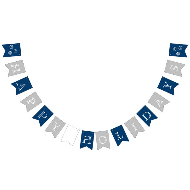 Blue and Silver Happy Holidays Bunting Flags (All)