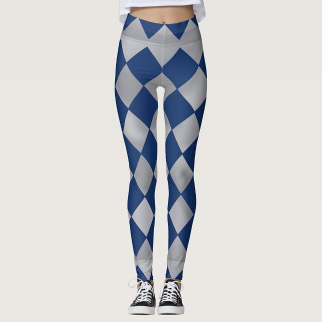 Blue and Silver Harlequin Patterned Leggings (Front)